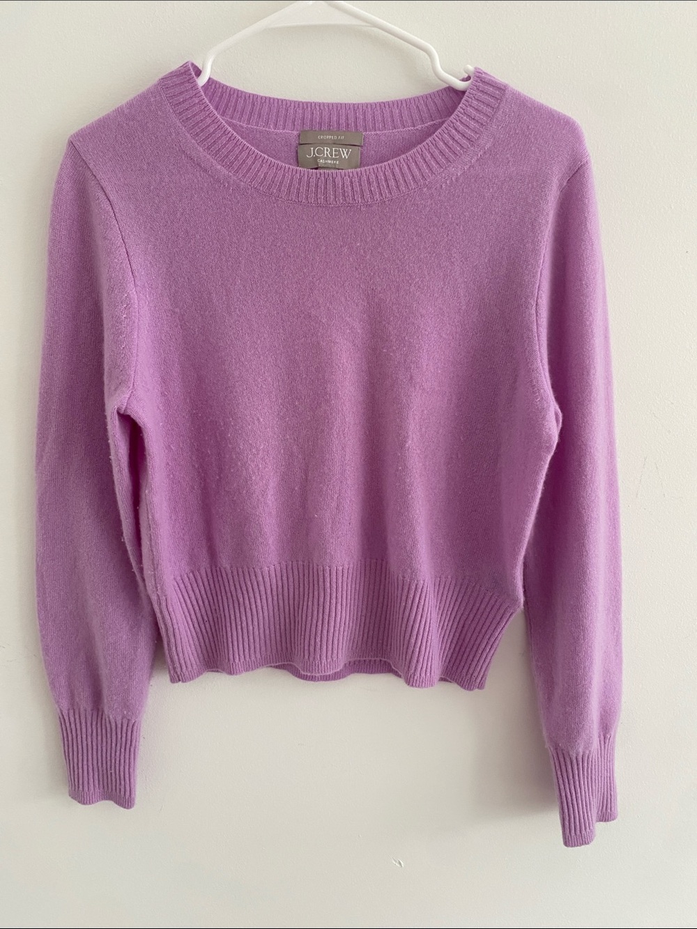 J Crew Cashmere Cropped Sweater Pullover L/S Lilac Purple Crew Neck M (2024)